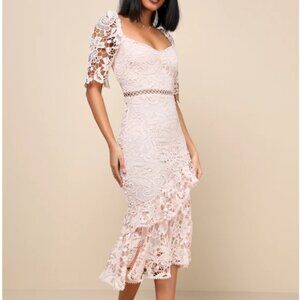 Briarwood Blush Pink Lace Ruffled Midi Dress - size S - as worn by model
